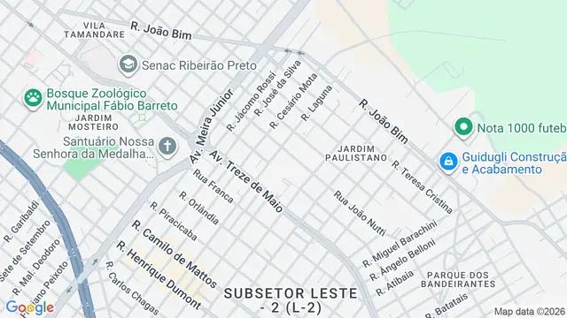 Mapa do bairro Jardim Paulistano, Ribeirão Preto - SP