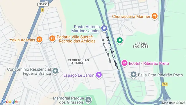 Mapa do bairro Recreio das Acácias, Ribeirão Preto - SP